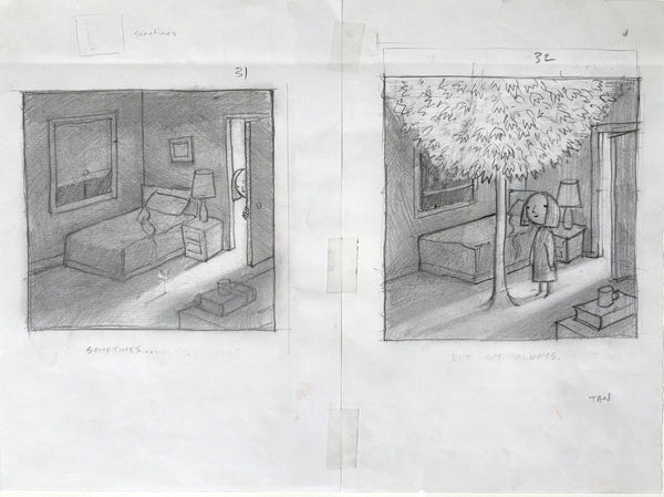 Shaun Tan - 'Red Tree Bloom Drawings' - pencil on paper