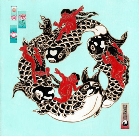 Creature Creature - "Dancing Water" - acrylic on plywood - 30 x 30cm (11.8"x11.8")