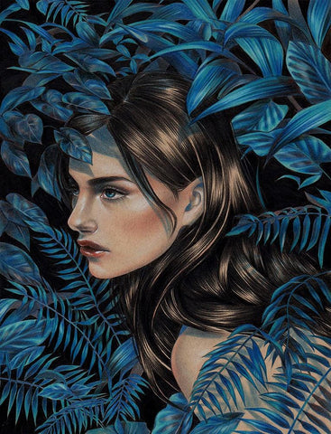 Eevien Tan - 'Azure' - colour pencil on toned paper - 20.3 x 25.4cm (8"x10")
