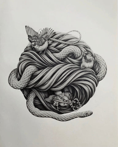 Nic Smith - "The Intruder (Nest Three)" - graphite on paper