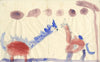 Shaun Tan at 3 years (1977) - "Three dinosaurs" - pen and watercolour on paper